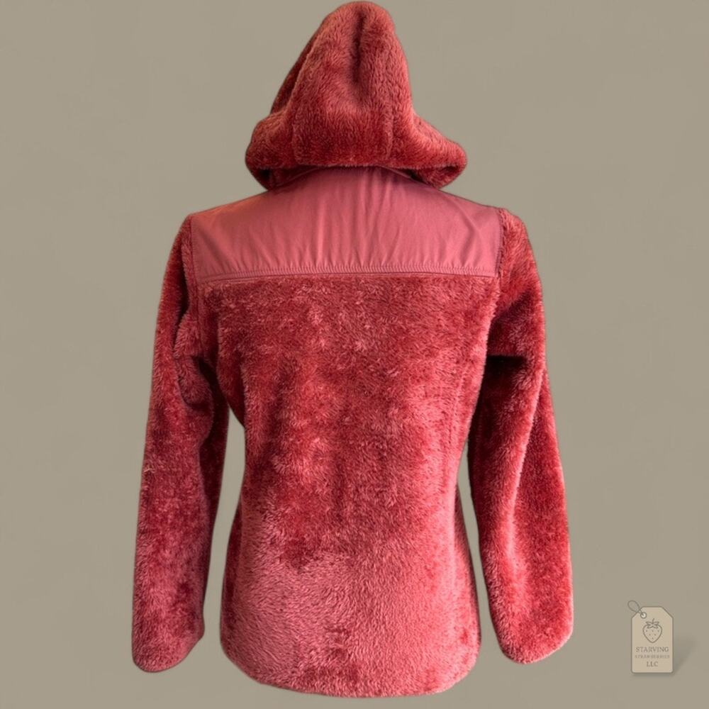 DKNY Sport Girls Faux Fur Hoodie Jacket L 14/16 Coral Rust Zip Front Sherpa - Picture 6 of 9